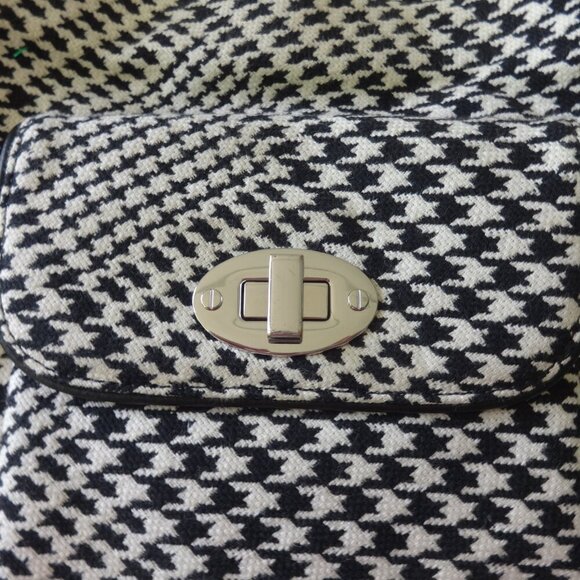 Talbots black & white Houndstooth fabric Bucket bag, Leather handles & trim, VGC - Picture 4 of 14